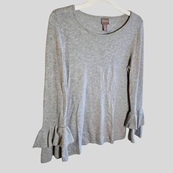 Chico’s Gray Knit Bell Sleeve Top Women's Size Small Scoop Neck Lightweight - Picture 9 of 11